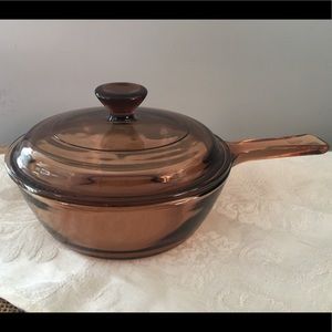 Vintage Corning Visions Brown Glass Pan .5L w/Lid
